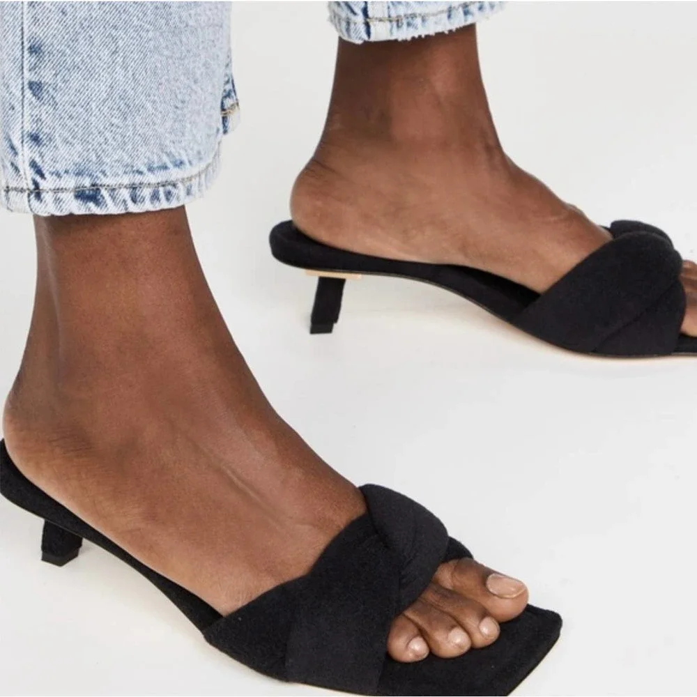 Good American Terry Twisted Strap Kickstand Mules Sandals In Black Size 8 New